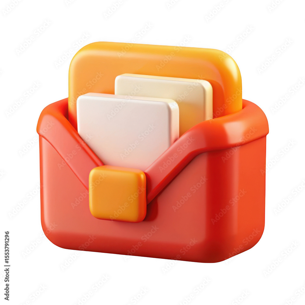 Aufkleber 3d rendered red envelope with documents isolated on transparent background