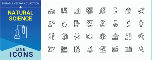 Natural Science vector icon set. Related to biotech, chemistry, laboratory, biotechnology, scientific, bio and more. Science icon set. Thin web icons. Pictogram and infographic.