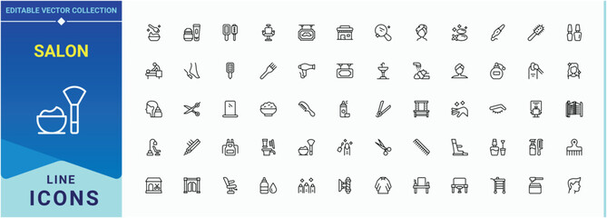 Salon icon set. Modern thin line style icons. Contains such icons as grooming, hairstyle, barber, barbershop. Editable stroke. Pixel Perfect. Hair Salon line icon set.