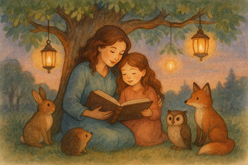 A Mother's Embrace – Comforting Moment with Fox Nearby