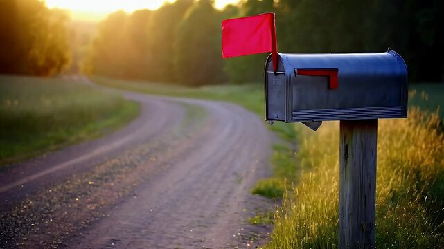 Rural mailbox on a country road at sunrise