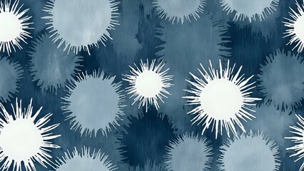 Desaturated denim blue and fog white watercolor with brushed textures offer a cool, modern feel