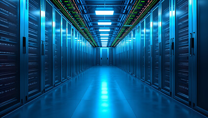 Fototapeta premium Sleek Symmetry: Modern Server Room Design