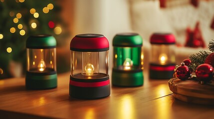 Christmas themed emergency light in cozy red and green colors festive design and warm lighting modes providing essential safety lighting for winter gatherings and holiday travels