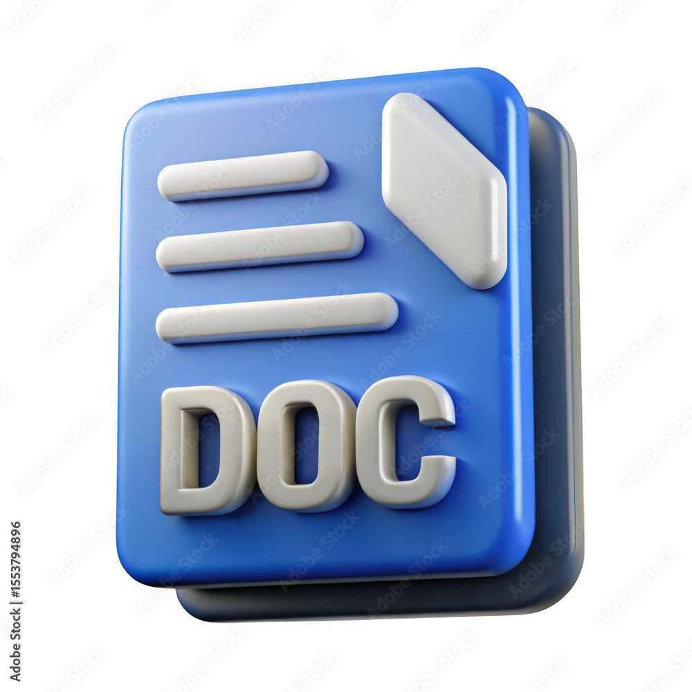 Aufkleber 3d rendered blue document icon with doc text isolated on transparent background