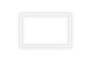 Bright white neon glowing rectangle frame border with empty space and light effect on transparent background for modern design, banner, advertising, template or poster