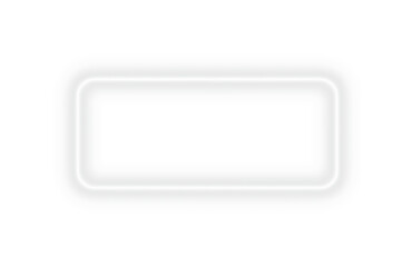 Bright white neon glowing rounded rectangle frame light border design with empty center space and transparent background for banner template poster overlay or digital decoration