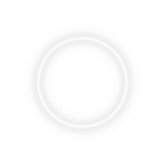 Bright white neon glow circular ring circle frame border with empty center space and glowing light effect on transparent background for abstract futuristic digital design © SharminAkter