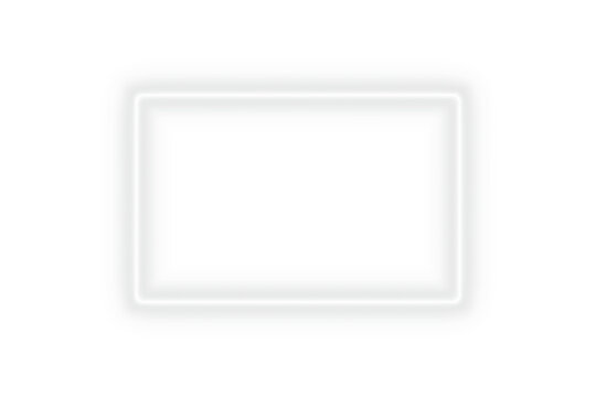 Bright white neon glowing rectangle frame border with empty space and light effect on transparent background for modern design, banner, advertising, template or poster