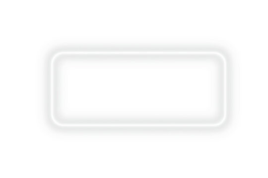 Bright white neon glowing rounded rectangle frame light border design with empty center space and transparent background for banner template poster overlay or digital decoration