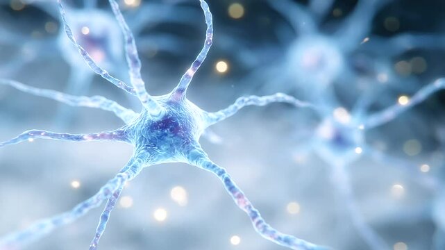 Macro scientific visual of tangled neuron cells forming a complex network, their translucent dendrites glowing faintly in soft light. Clean white background enhances anatomical det
