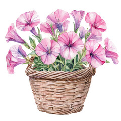 A Clarkia Flower Basket, watercolor drawing vector, isolated on a white background.