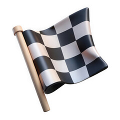 Stylized 3d checkered flag waving on a pole isolated on transparent background