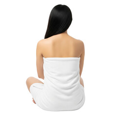 Obraz premium Woman wrapped in a towel posing on Isolated transparent background png. generated with AI