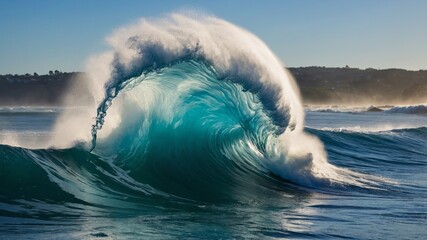Majestic Ocean Wave Cresting During Sunset Creates a Stunning Display of Power and Beauty at the Shore