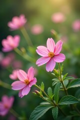 Soft focus delicate pink flowers blooming in a lush garden, soft focus, bloom, nature