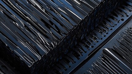 Textured Black Surfaces Showcasing Intricate Patterns of Grooves and Ridges During Artistic Installation in a Modern Exhibition Space