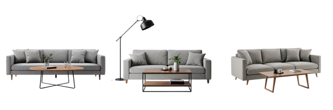 Set of coffee table near the sofa on a transparent background, modern and comfortable design - Powered by Adobe