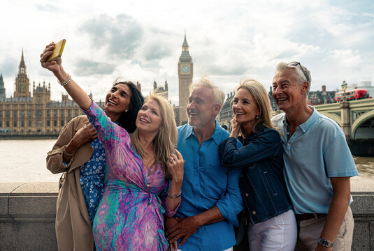 Senior group old buddies reunion in London