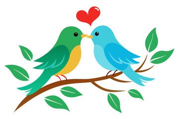 Obraz premium Birds in Love on Branch Vector Romantic Illustration