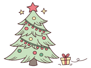 Naklejka premium Cute Christmas Tree Illustration on White Background