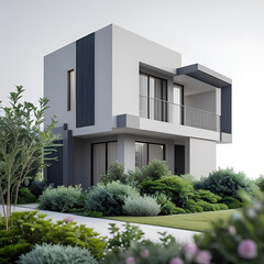 Modern office building with green grass, a striking blend of contemporary architecture and natural serenity, featuring glass windows reflecting the blue sky