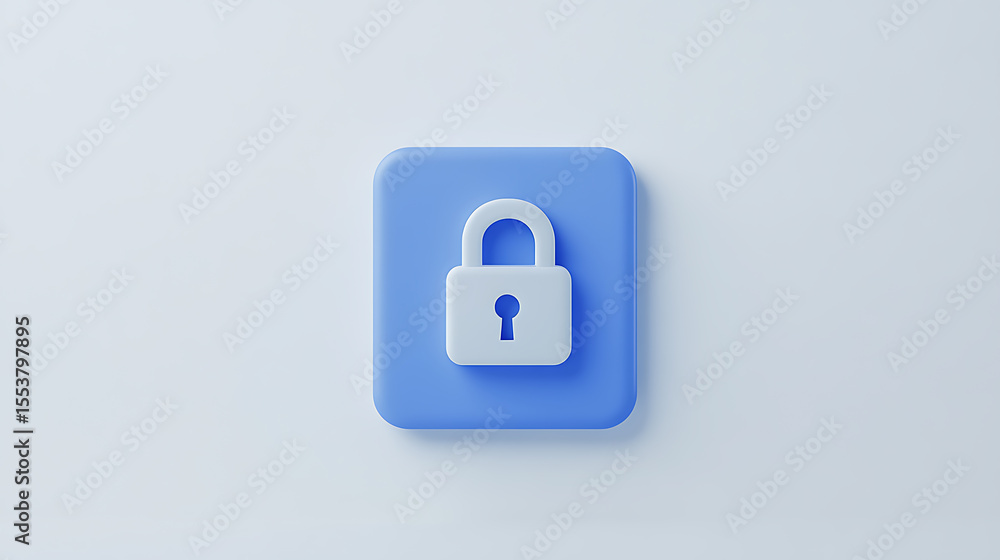 Poster security lock: 3d render of a padlock on blue icon, symbolizing data protection and digital security