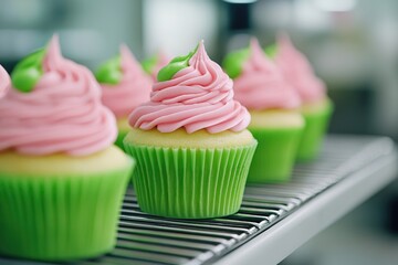 Green and Pink Frosted Cupcakes