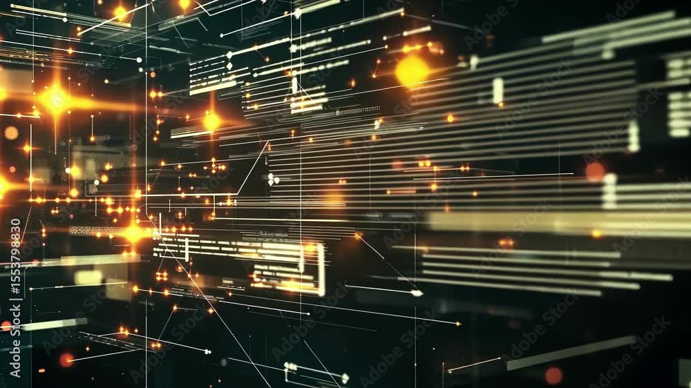 Poster complex data streams are flowing and transferring information through a futuristic cyberspace networ