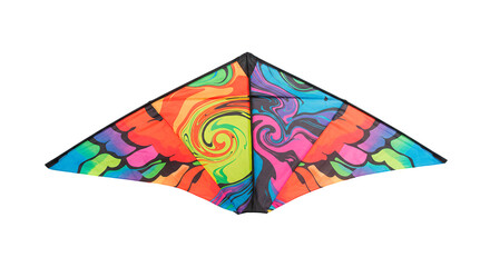 A brightly colored kite with a swirling design ready to take flight.
