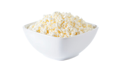 Bowl of fresh cottage cheese isolated, creamy white dairy with soft texture