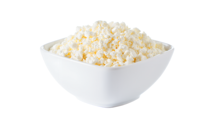 Bowl of fresh cottage cheese isolated, creamy white dairy with soft texture