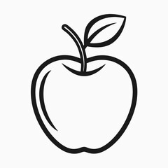 Simple & Clean Black and White Apple Line Drawing with Leaf - Minimalist Vector Icon for Healthy Food & Nutrition