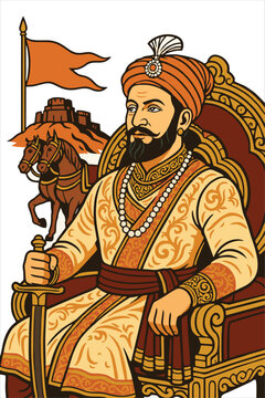 Sketch of Chatrapati Shivaji Maharaj Indian Ruler and a member of the Bhonsle Maratha clan outline, silhouette editable.