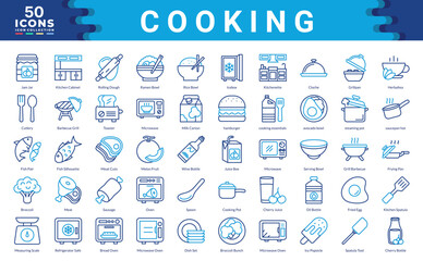 Cooking icons collection. Simple color outline vector illustrations.