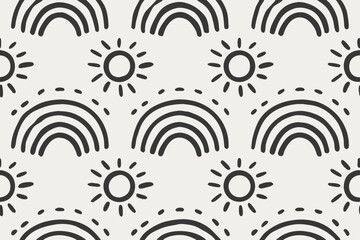 Cream-colored floral and leaf elements with heart shapes arranged in a seamless pattern on a navy blue