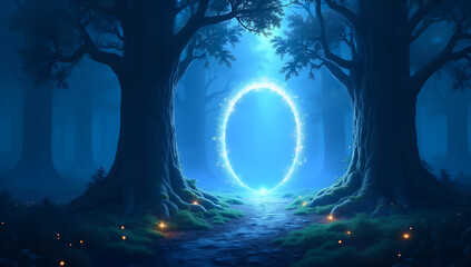 Twilight Forest with a Magical Iridescent Gateway