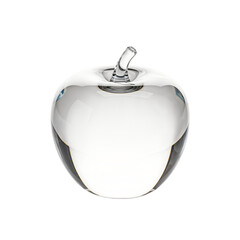 Obraz premium A clear glass apple sculpture with a smooth surface and a small stem. The apple is placed on a transparent background, highlighting its shape and clarity.