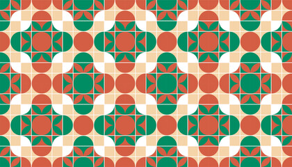 Retro-inspired vector pattern with stylized flowers and curved shapes in earthy tones. Great for fabric design, wrapping paper, and boho-themed branding