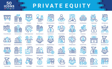 Private Equity icon collection. Simple color outline vector illustrations.