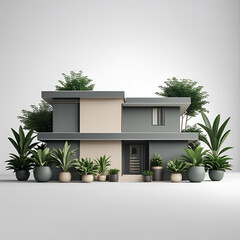 This tropical home with a lush garden and towering palm trees showcases beautiful architecture and vibrant nature