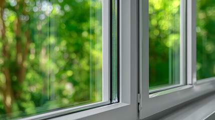 Naklejka premium Aluminum Window Detail with Metal Door Frame Closeup View in Energy-Efficient Setting with Green Background
