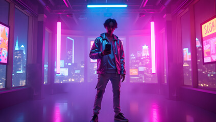 Vibrant Reflections in a Tech-Punk Studio