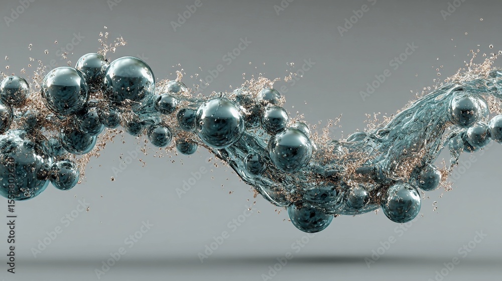 Aufkleber dynamic wave motion with bubbles and water particles captured in a sleek design