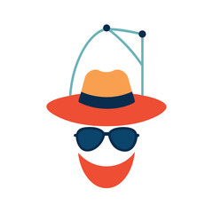 Sunglasses hanging on summer hat for beach day Vector illustration