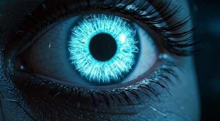 Cyber Eye Animation with Interface, futuristic blue and neon colors, sci-fi HUD technology visualization - Powered by Adobe