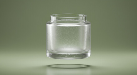 Glass jar on olive background, minimalist design