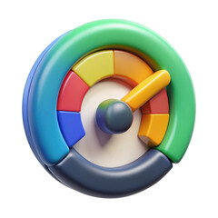 3d colorful gauge meter isolated on transparent background