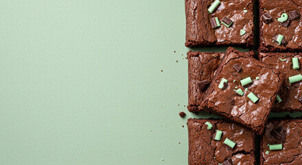 Mint Chocolate Brownies on Green Background