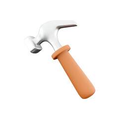 A metallic hammer with an orange handle, commonly used in construction and repair tasks.
